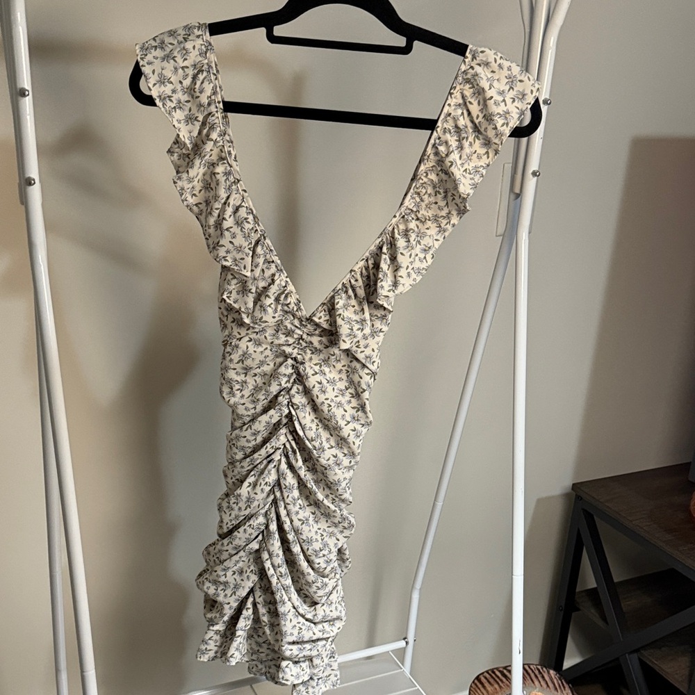 Floral Ruched Bodycon Ruffle Dress
